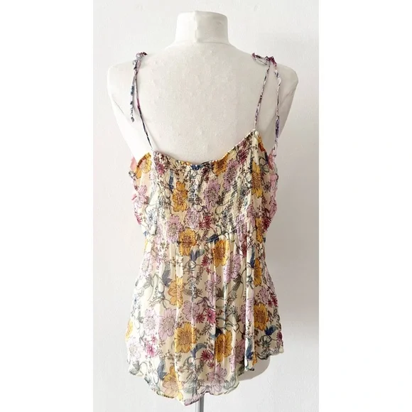 Hale Bob Floral Tie Front Tie Straps Babydoll Cami Blouse Top Size XL - Picture 5 of 6